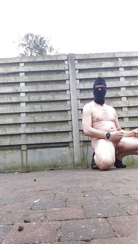 naked bdsm bondage jerking like grazy in public outdoor