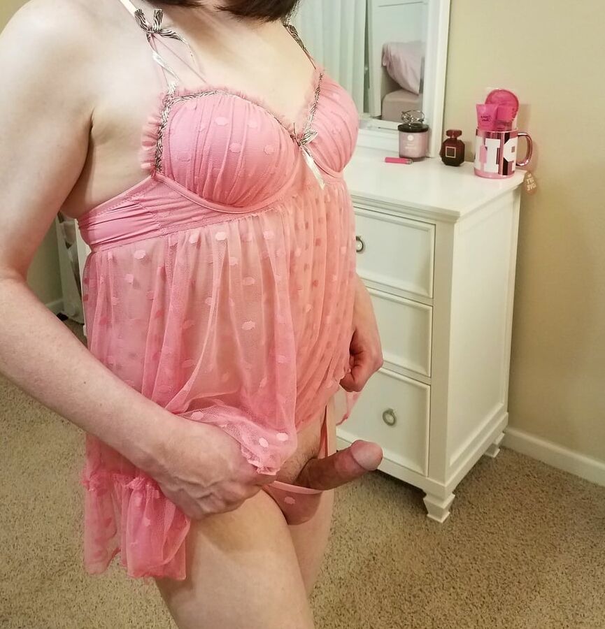 Crossdressing Sissy in Her Girly Pink Babydoll