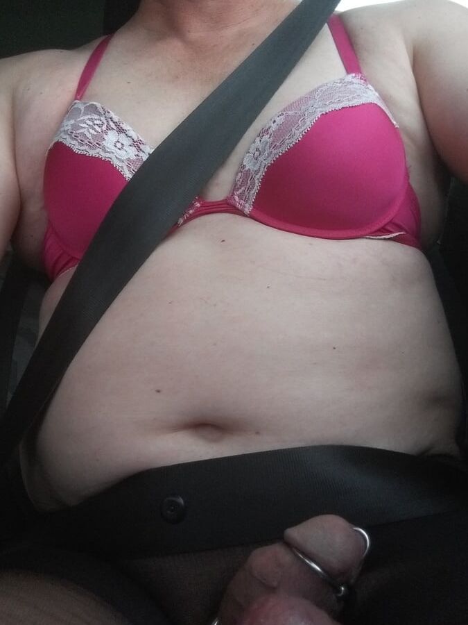 Fun in my Car Driving in bra and tights