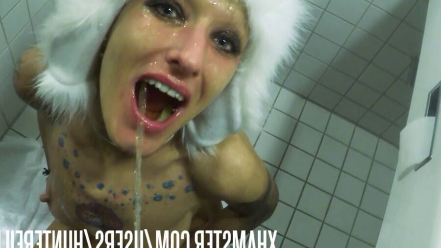 Toilet whore Vilja gets a load of piss in her slut mouth