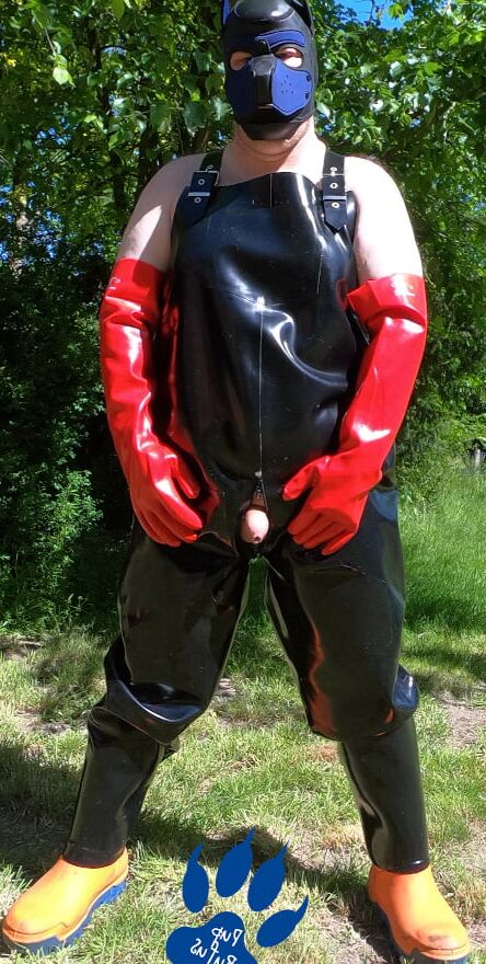 rubber dungarees for a sunny afternoon