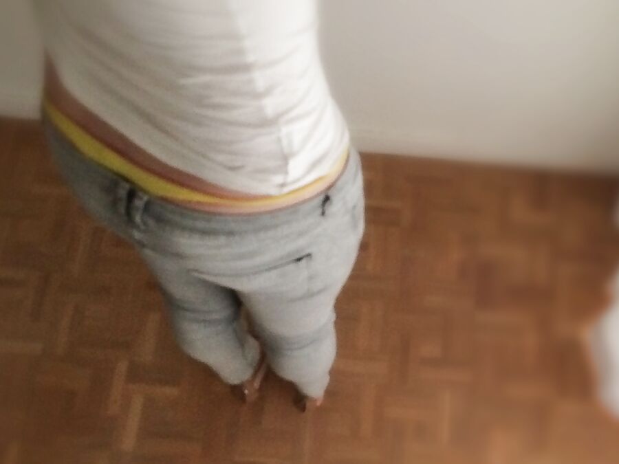 Grey tight jeans &amp; exposed thong
