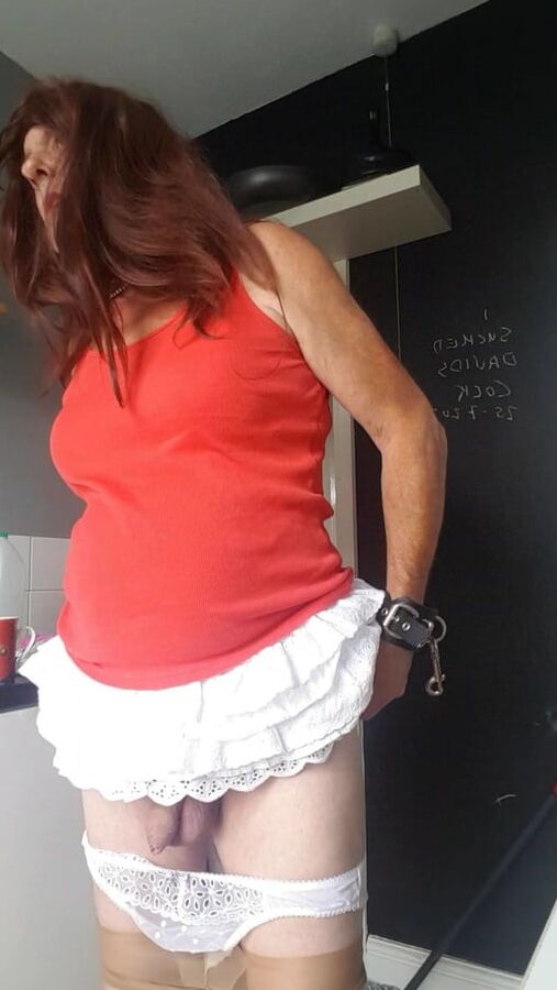 My red top White skirt