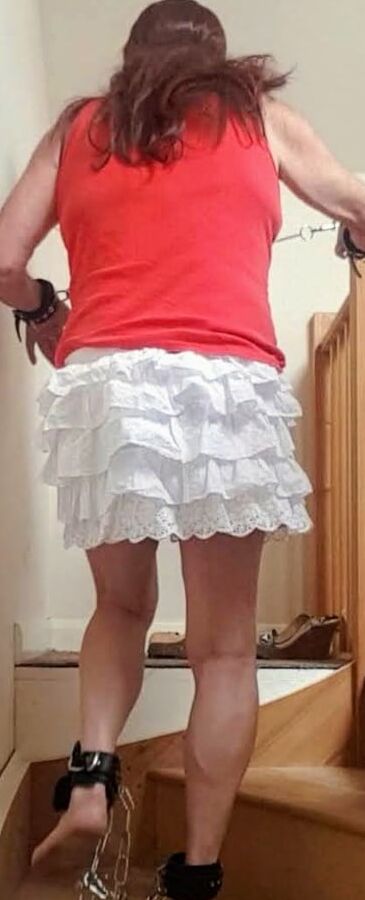 My red top White skirt