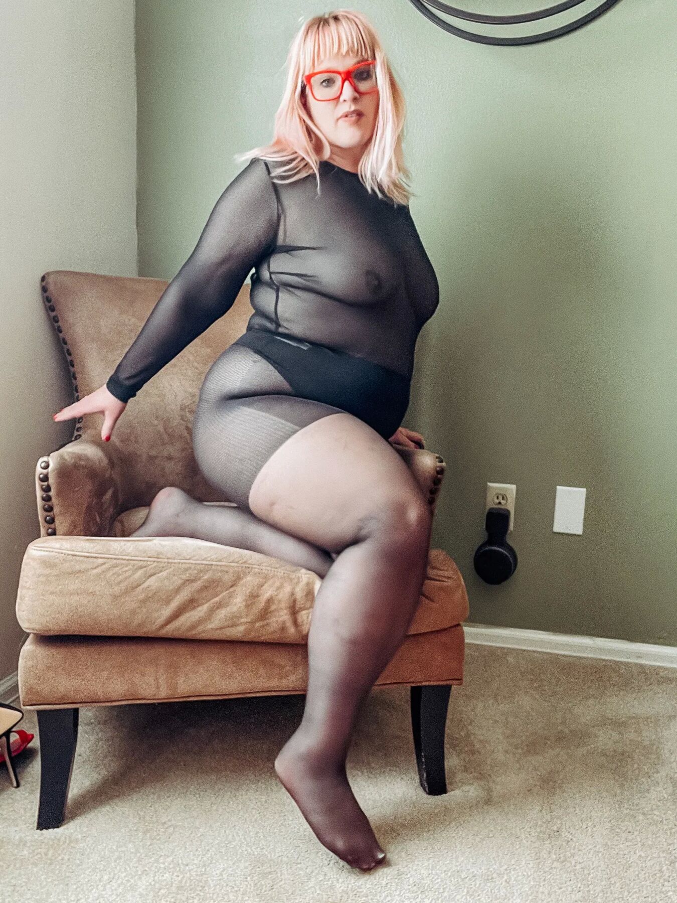 Gorgeous Bbw In A Black Body Suit See Through Lace Sheer Nudedworld