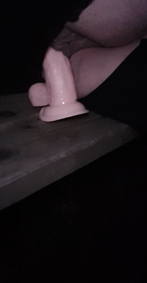 Fat pussy Outdoor fun with dildo