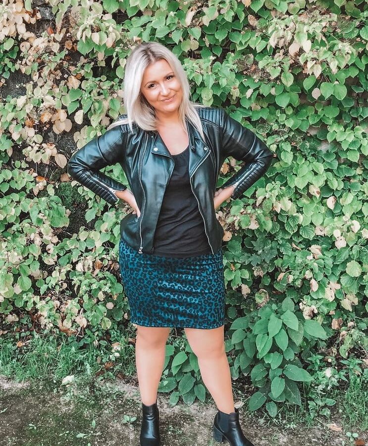 amateur blond mom in short dress and nylon