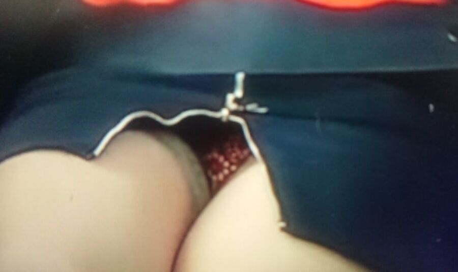 Tan Stockings and panty upskirt in race car