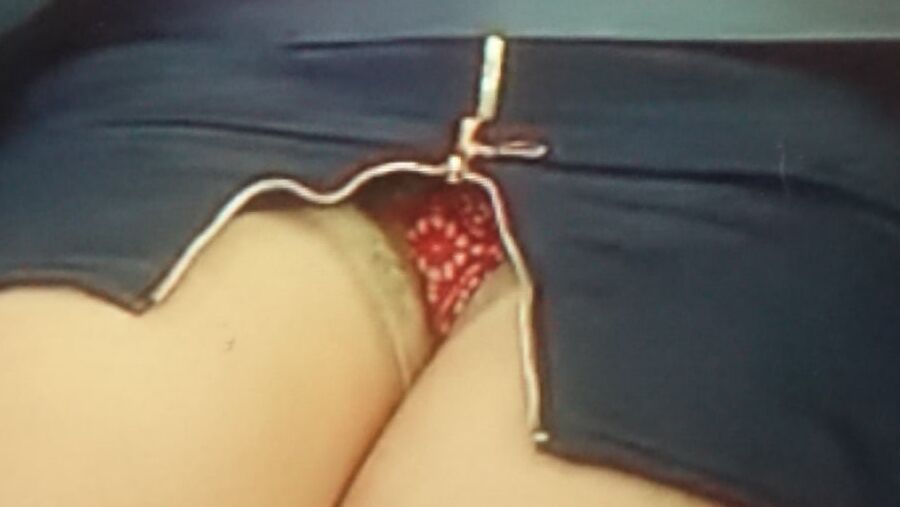 Tan Stockings and panty upskirt in race car