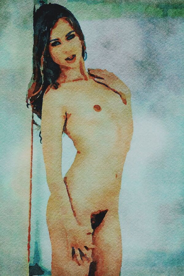 Erotic Digital Watercolor - Riley Reid Lovemaking