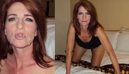 Before and After mature milf cum facial