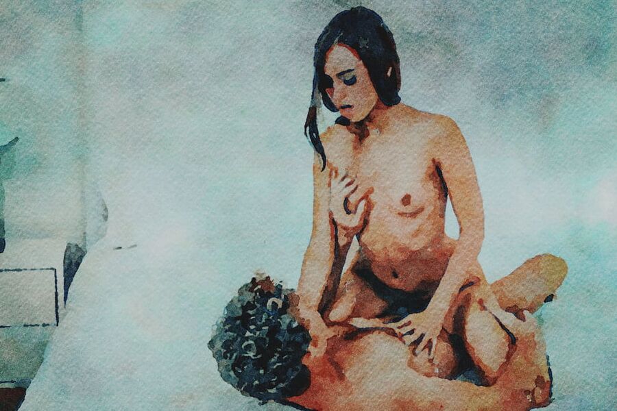 Erotic Digital Watercolor - Riley Reid Lovemaking