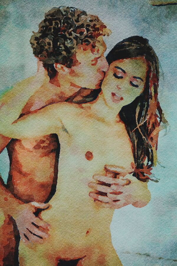 Erotic Digital Watercolor - Riley Reid Lovemaking