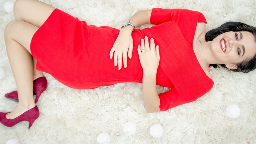 Russian Wife - Red Dress and Shher Nude Pantyhose