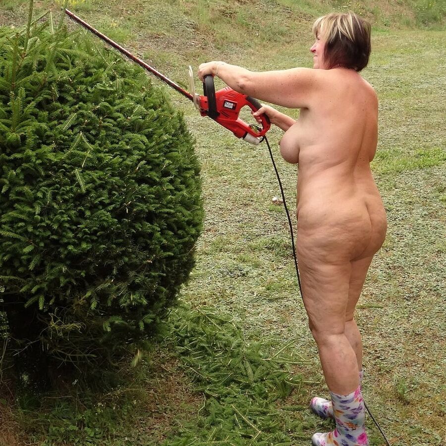 Naked wife outdoors