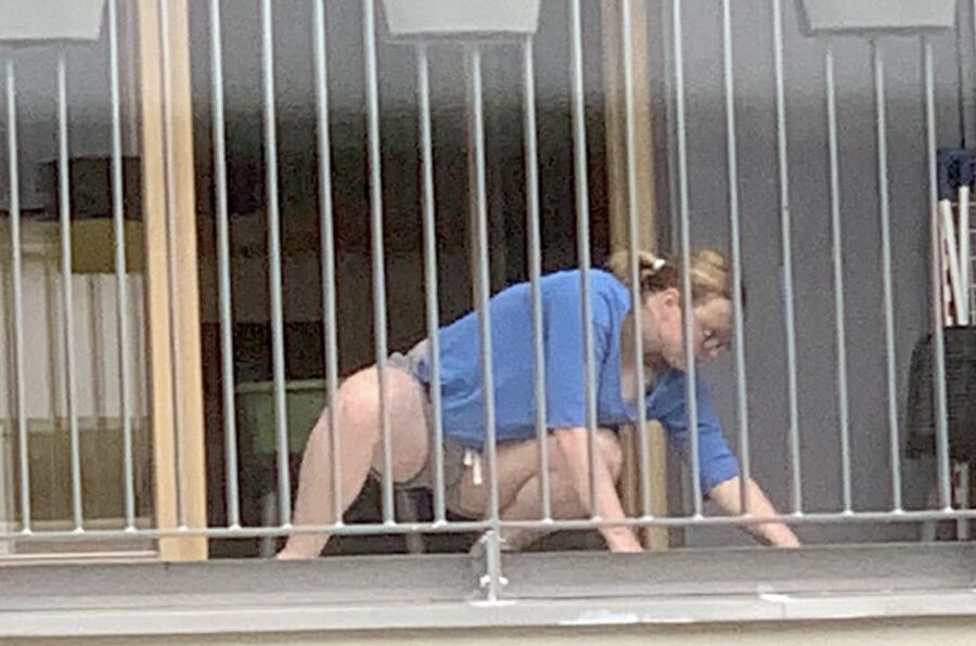 Chubby Neighbour on balcony