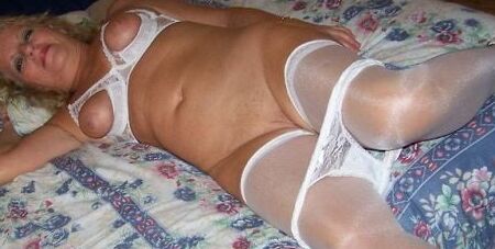 White lace, cup-less bra