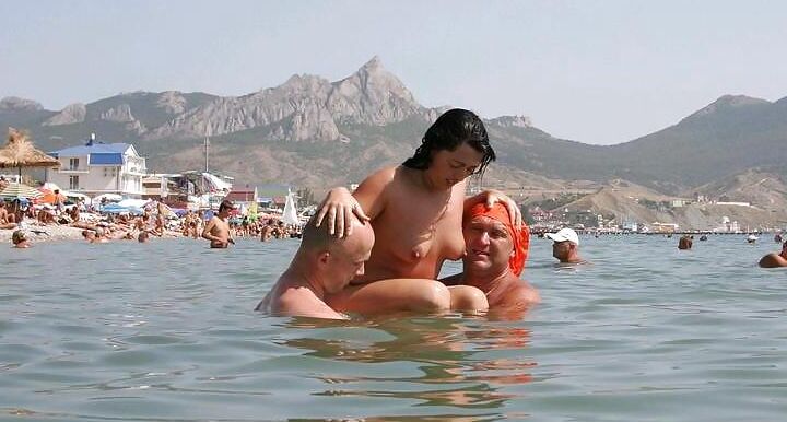 Milf with Huge Boobs on the Beach for Topless Lovers