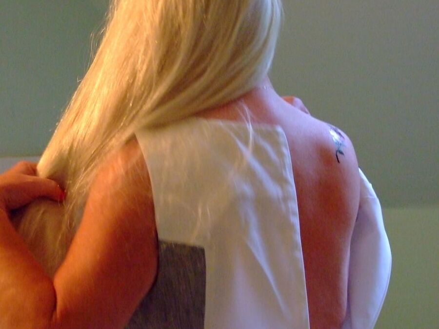Blonde GILF takes bath