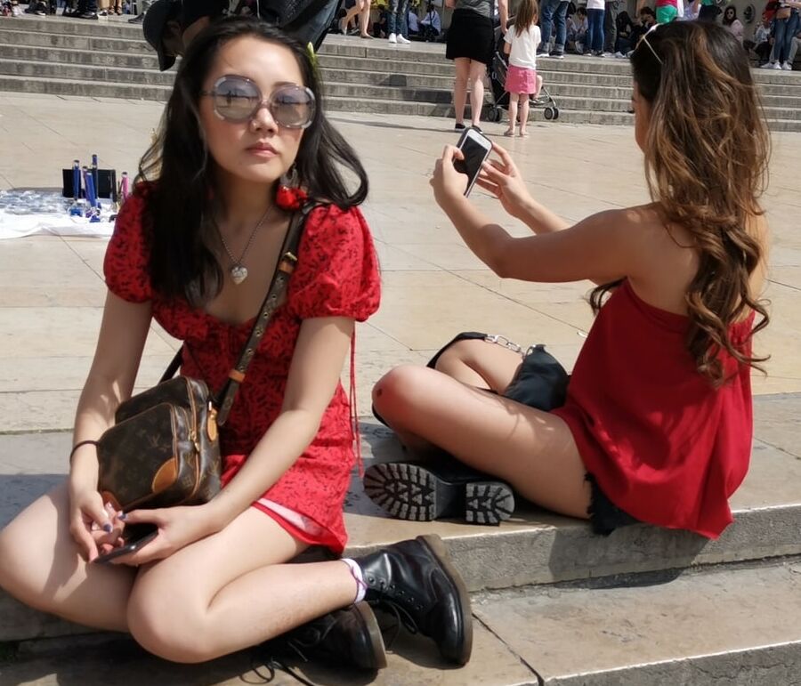 pretty asian in red dress, no bra