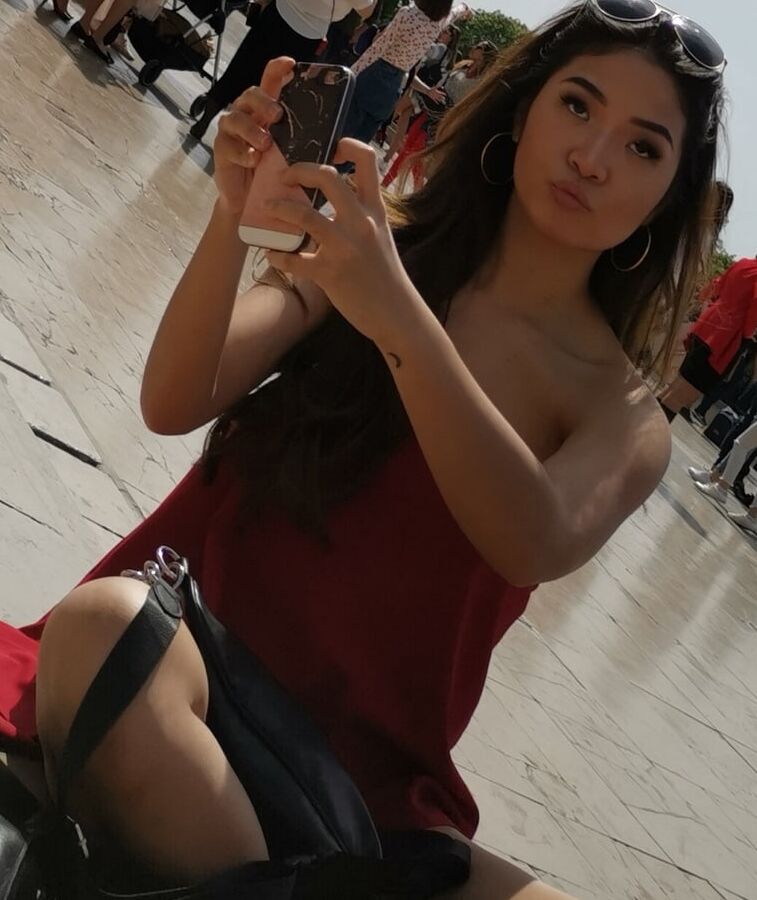 pretty asian in red dress, no bra
