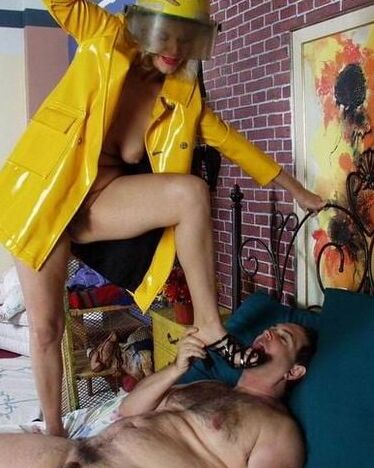 Mature yellow raincoat