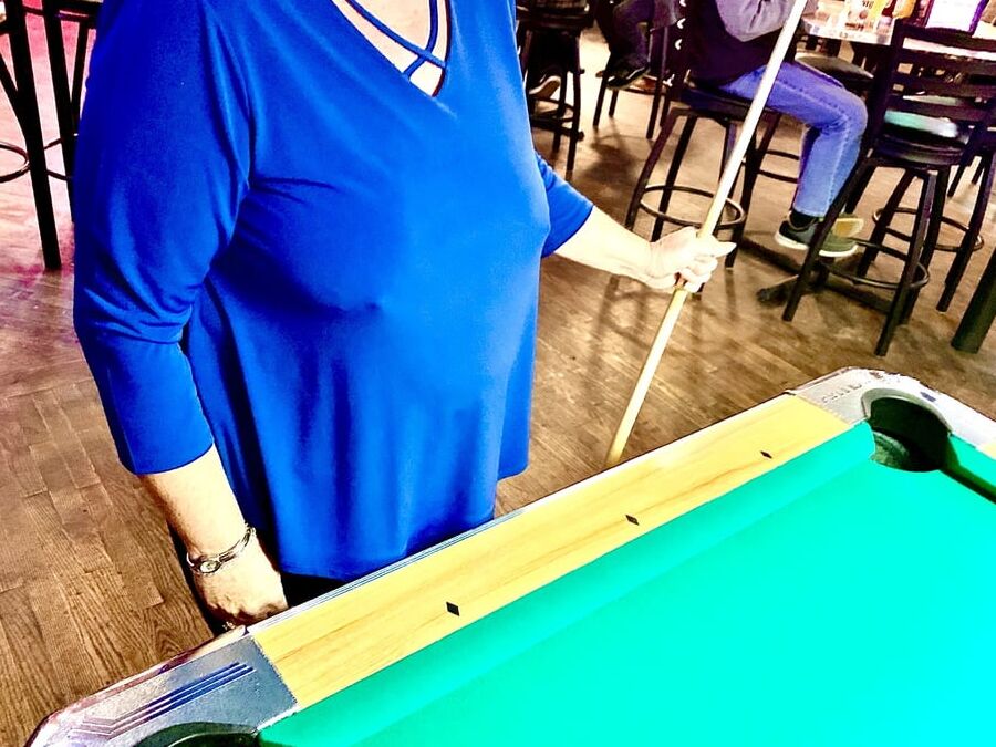 Granny Braless Plays Pool