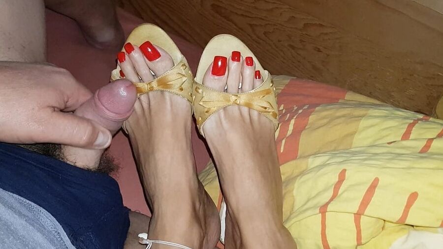 Mules and red toenails
