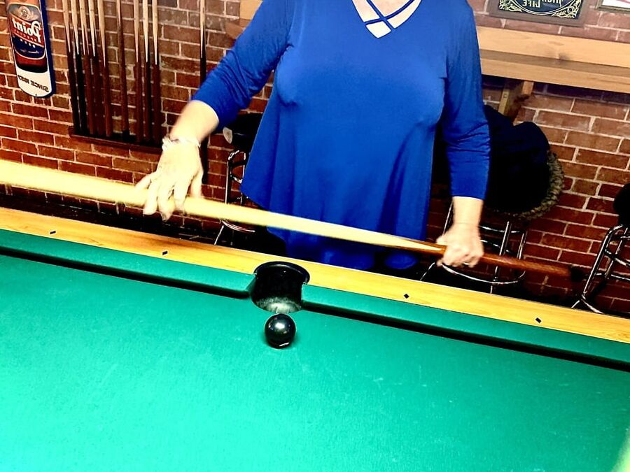Granny Braless Plays Pool