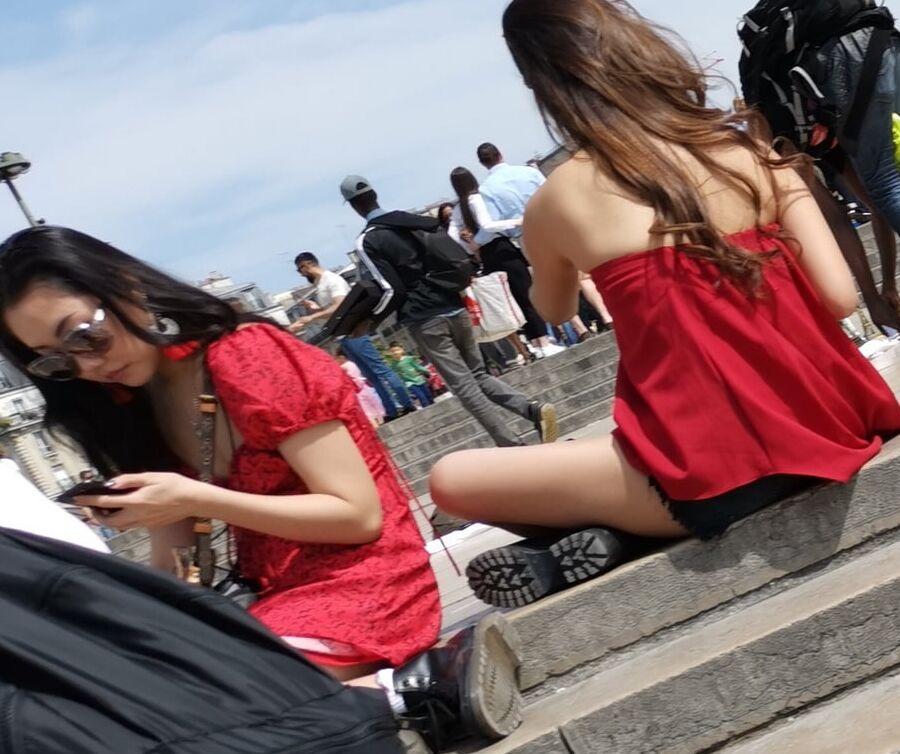pretty asian in red dress, no bra