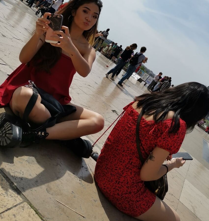 pretty asian in red dress, no bra