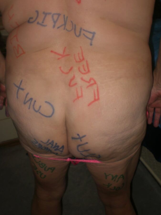 FAT Flabby BBW PIG Degrading Body Writing, Ass Pluged, Fuck