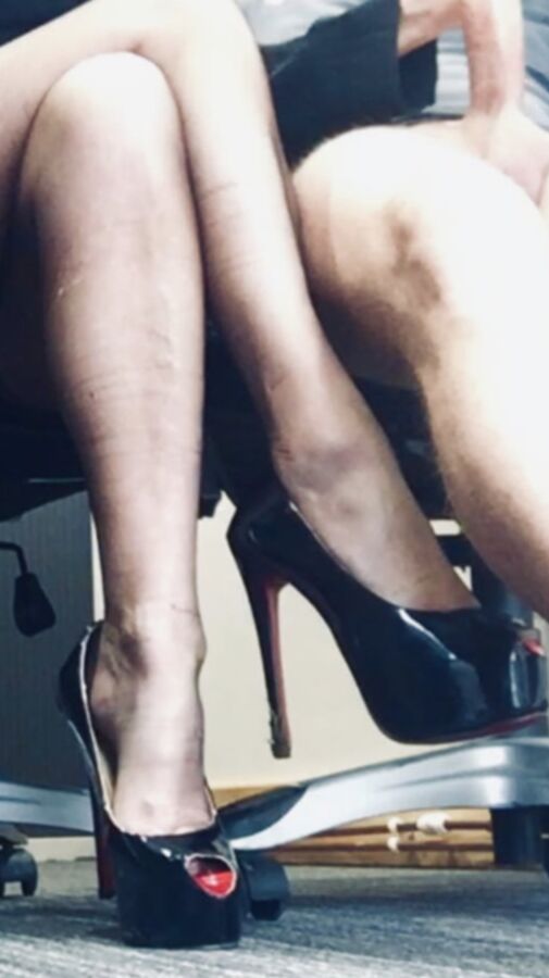 Wearing my new stockings and heels for the Captain