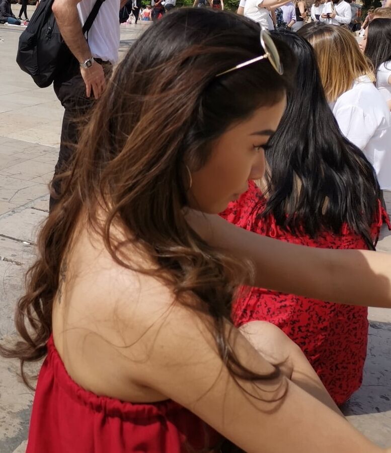 pretty asian in red dress, no bra