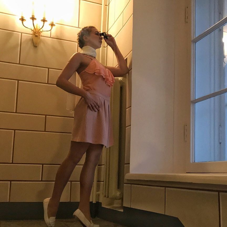Legs and pantyhose of another one friebd