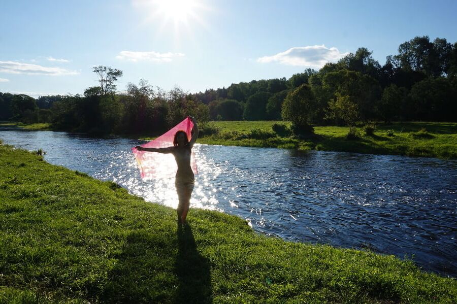 On the Beach with Pink Shawl