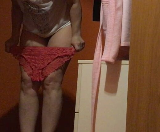 Wife in red panties today