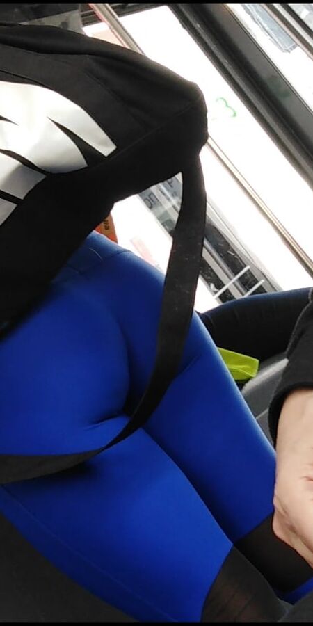 Blue leggings public photo