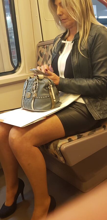 Street Pantyhose - Old Bitch in Tan Pantyhose on Train