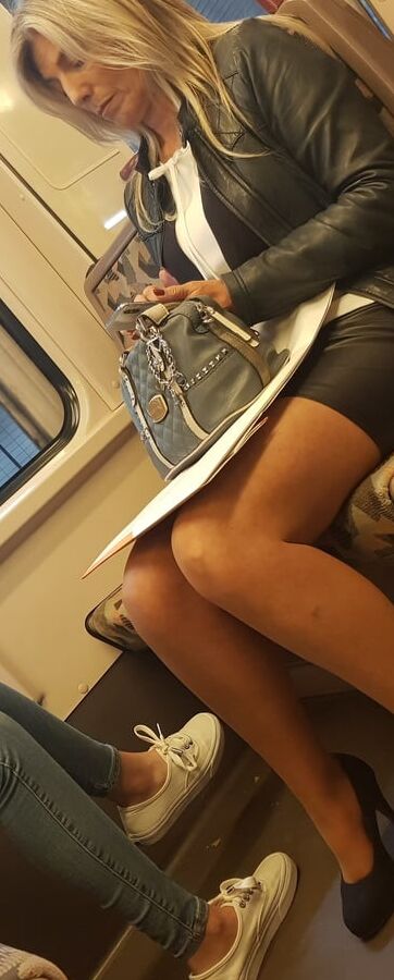 Street Pantyhose - Old Bitch in Tan Pantyhose on Train