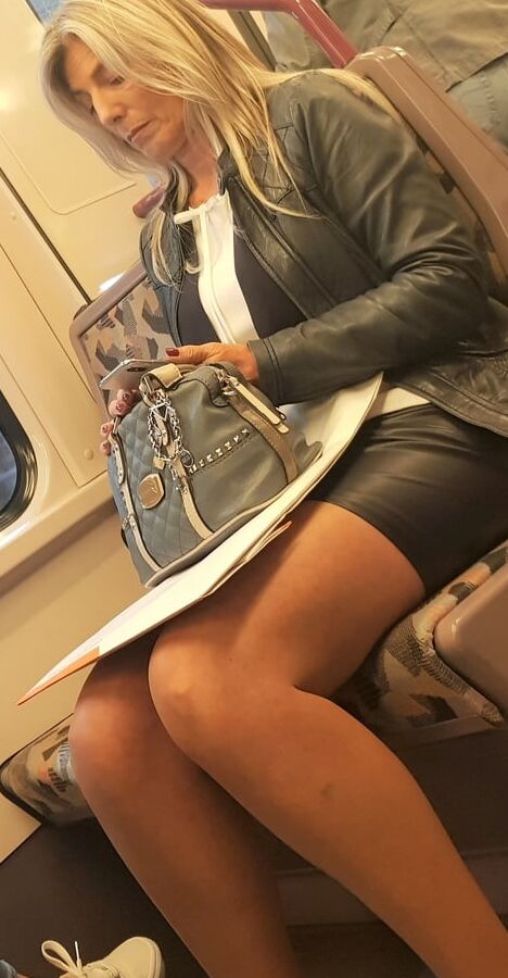 Street Pantyhose - Old Bitch in Tan Pantyhose on Train