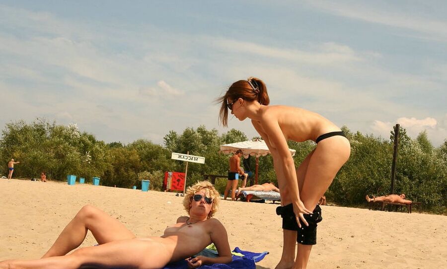Two russian milfs at public beach