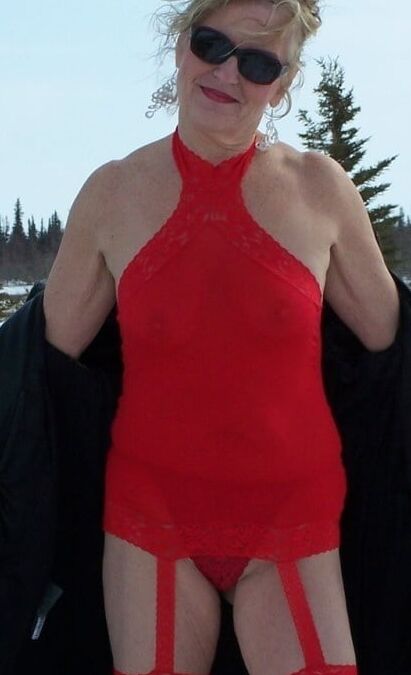 Red One Piece Body Skirt with Nylons attacked.