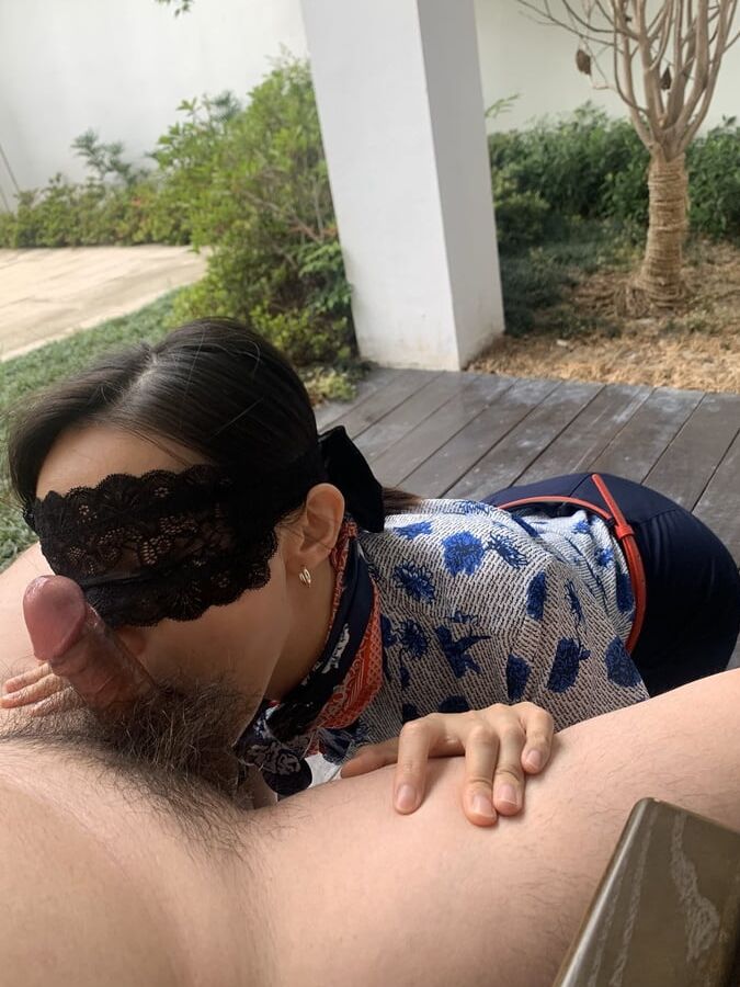 Chinese air hostess gives blowjob