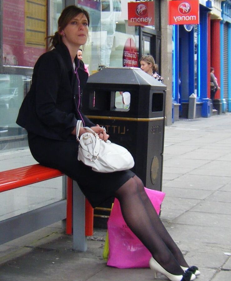 Street Pantyhose - BritSlut Wank Meat in Tights