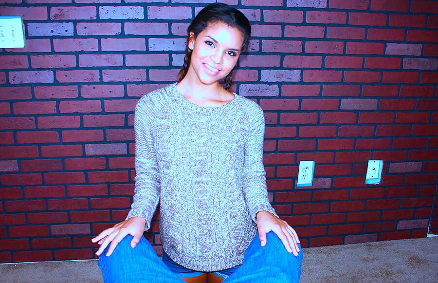 On her knees, .