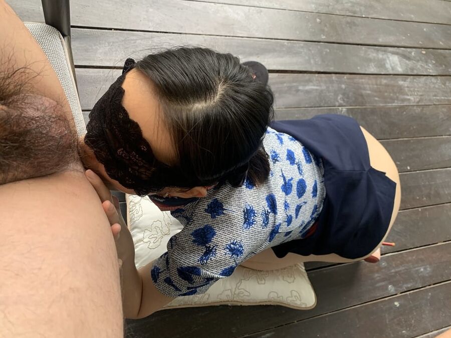 Chinese air hostess gives blowjob