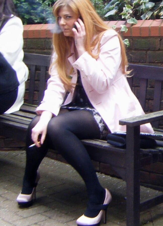 Street Pantyhose - BritSlut Wank Meat in Tights