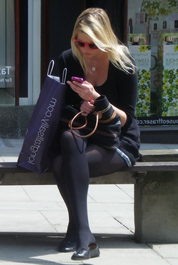 Street Pantyhose - BritSlut Wank Meat in Tights
