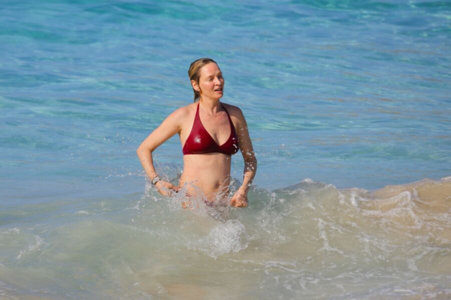 Uma Thurman In Jeans and Wonderbra